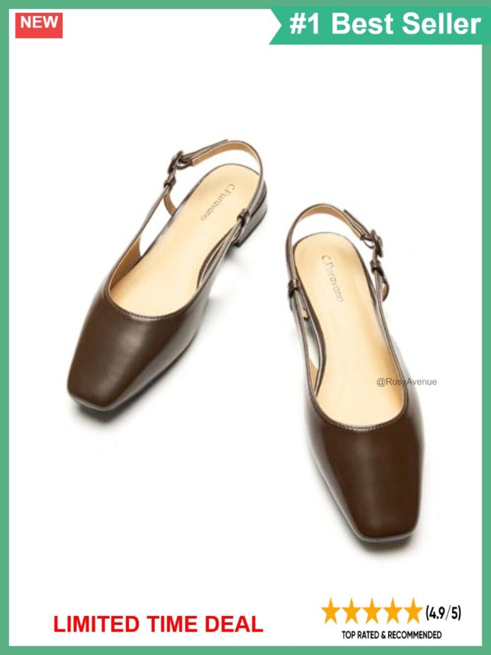 C.Paravano Square Toe Slingback Flats Women's Dressy Sandals